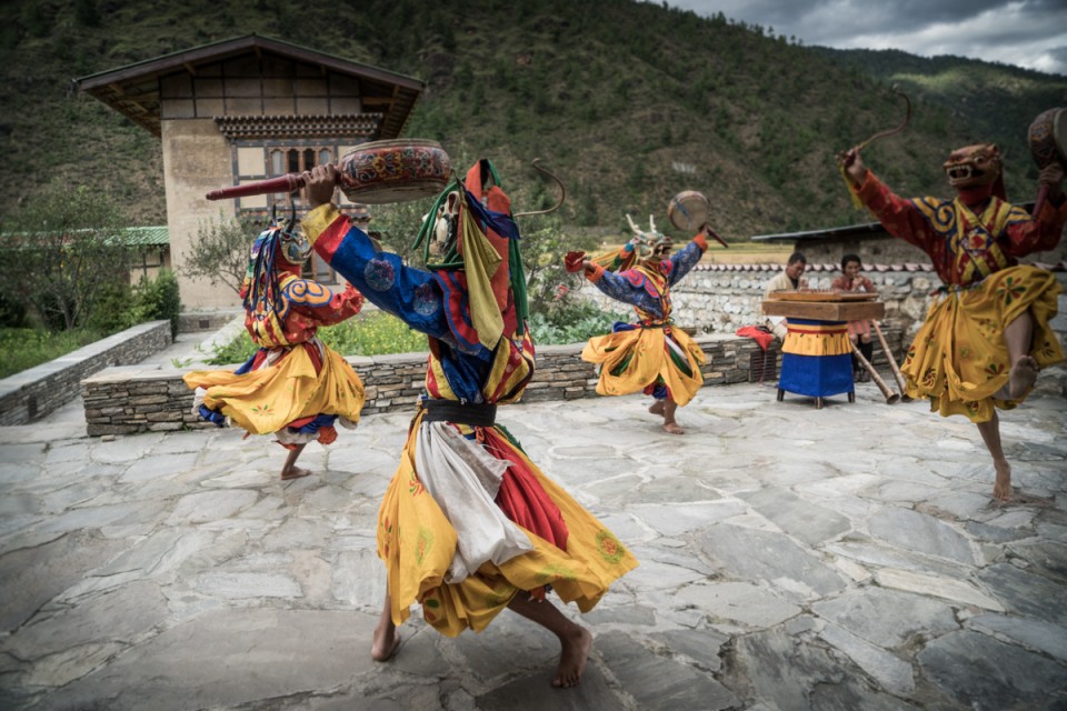 Group of people dancing in Bhutan